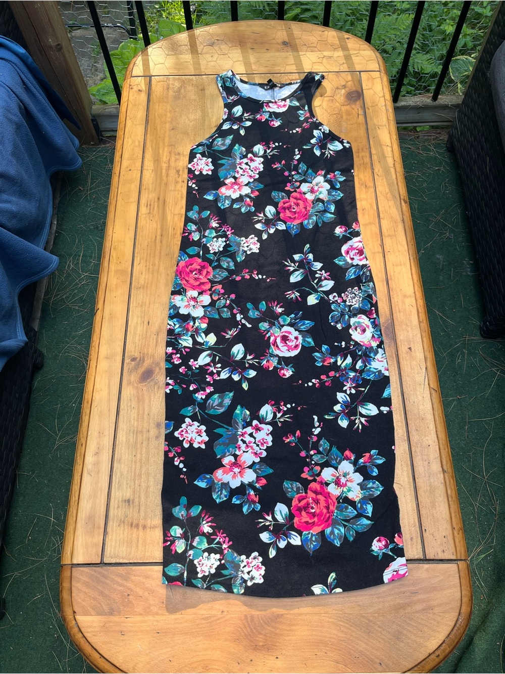 Express Black Maxi Dress with Pink & Teal Floral Print